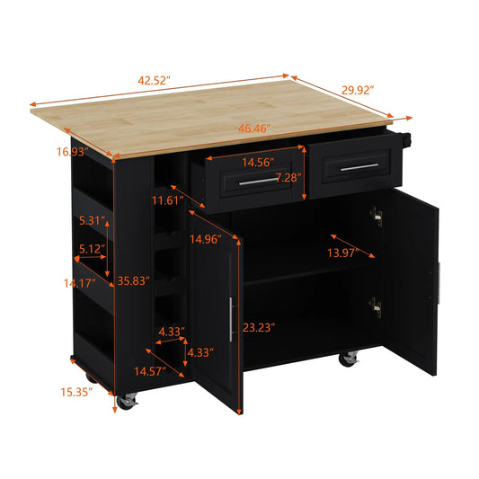 Multi-Functional Kitchen Island Cart with Drawers in black base and natural wood top on Tampa Home & Garden Store