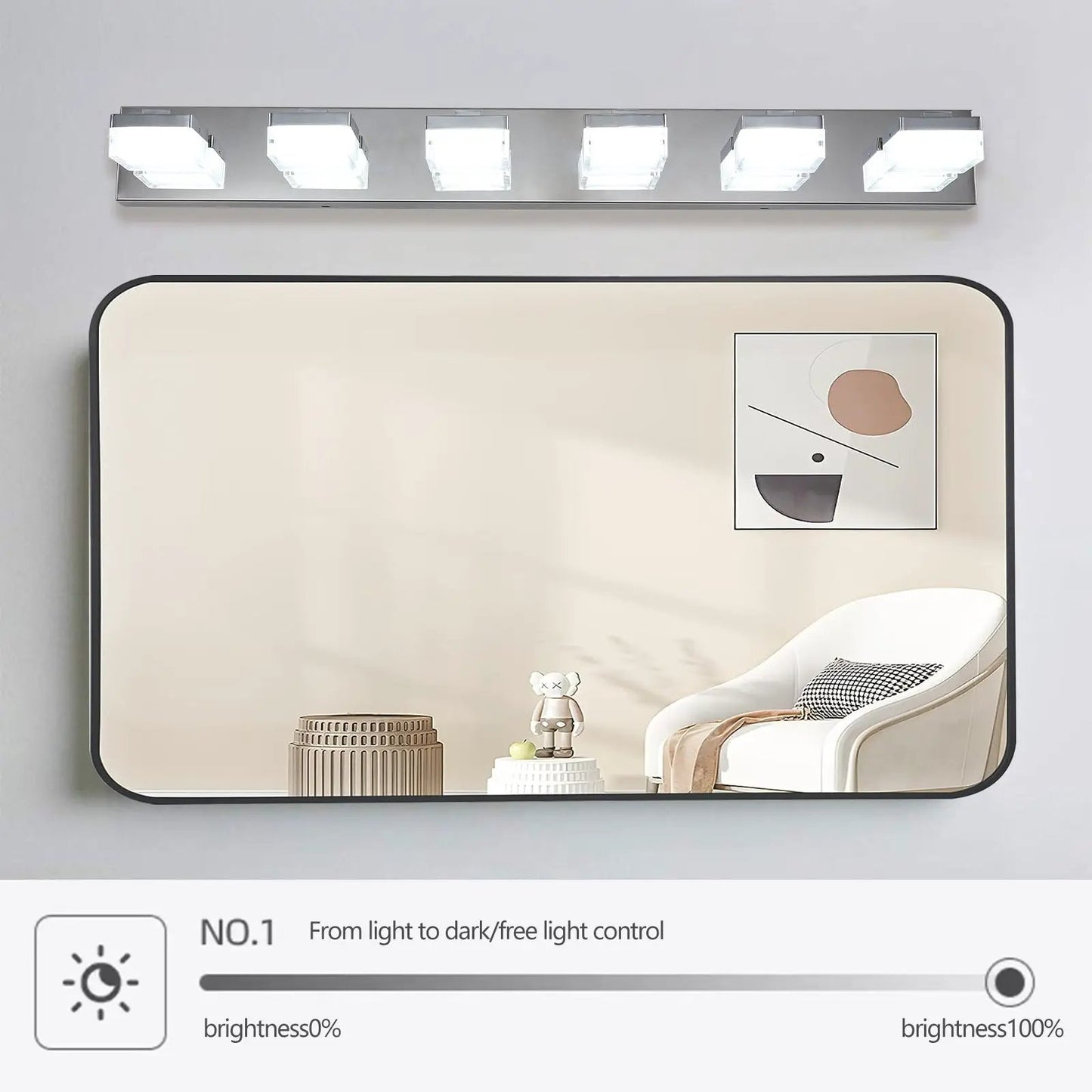 Lámpara de tocador LED moderna de 6 luces cromada para baños y tocadores