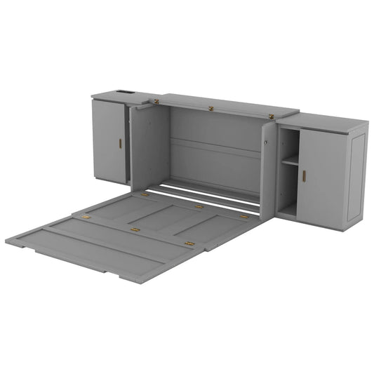Gray full-size Murphy bed with built-in shelves and USB ports, wall bed unit with side cabinets on Tampa Home & Garden Store