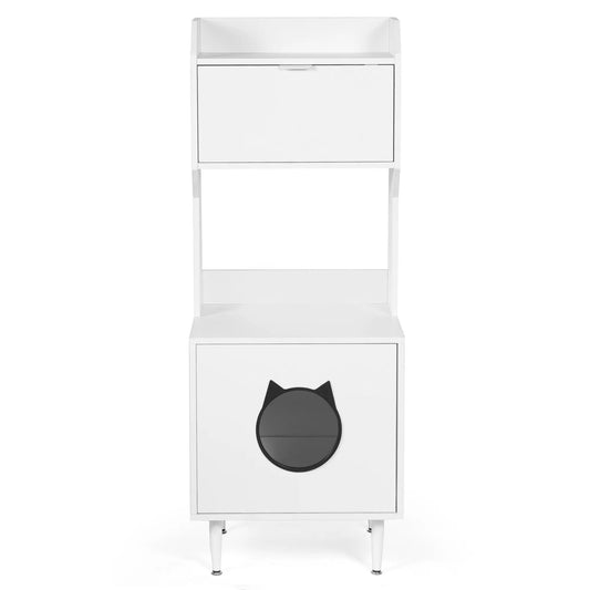 White wooden hidden cat litter box enclosure with cat graphic by VIP Digital Presence on Tampa Home & Garden Store