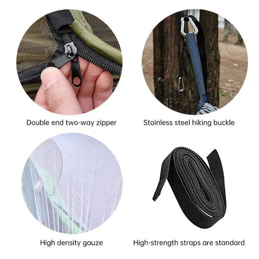 Automatic Quick Opening Mosquito Net Hammock with dual-end zipper, stainless buckle, gauze on Tampa Home & Garden Store
