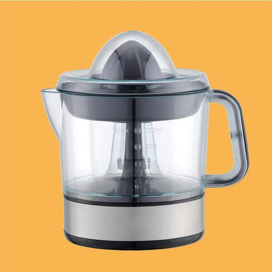 Portable electric juicer with glass pitcher, gray lid and handle, compact fruit press on Tampa Home & Garden Store