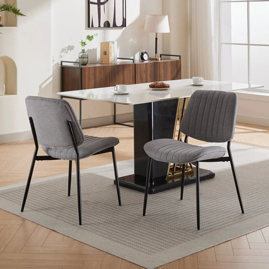 Retro linen dining chairs, gray fabric with black metal legs, set of 2 for dining room on Tampa Home & Garden Store