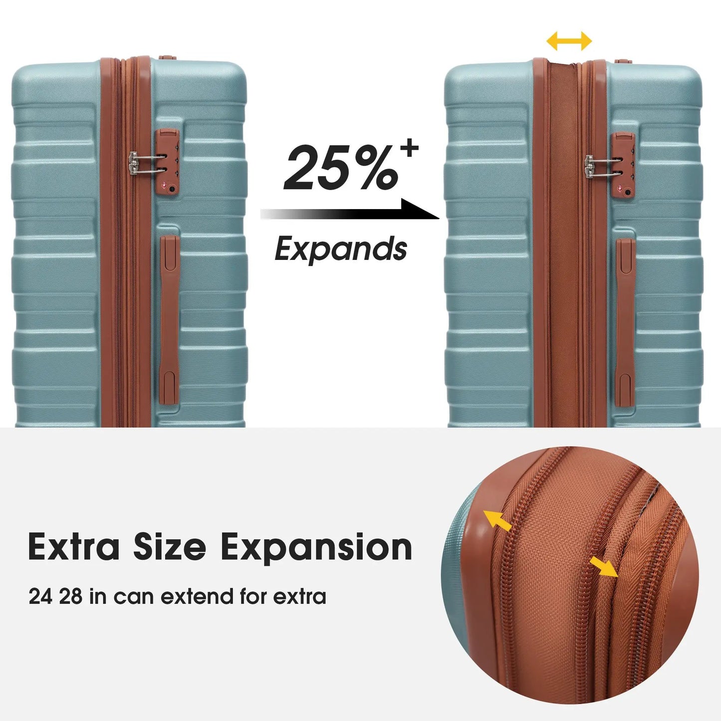 Hardshell Luggage Set 3-Piece Spinner Green ABS with brown straps two suitcases shown on Tampa Home & Garden Store