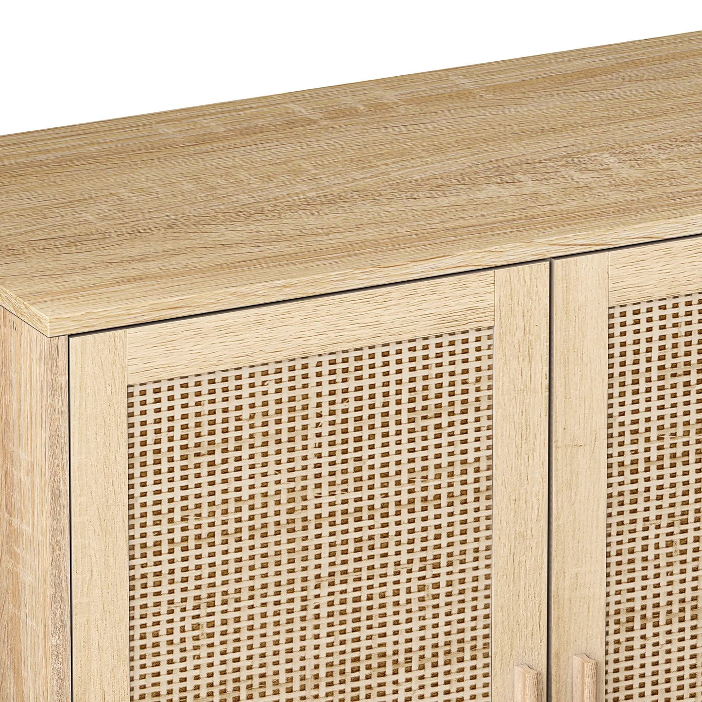 Elegant 4-door rattan storage cabinet in light wood finish with latticed front panels on Tampa Home & Garden Store
