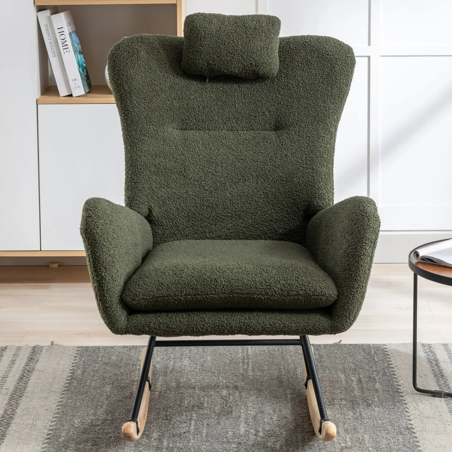 Soft Teddy Fabric Rocking Chair with Pockets