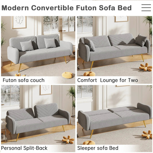 70.47 inch gray fabric sofa with split backrest, two-seat sofa with gold legs VIP Digital Presence on Tampa Home & Garden Store