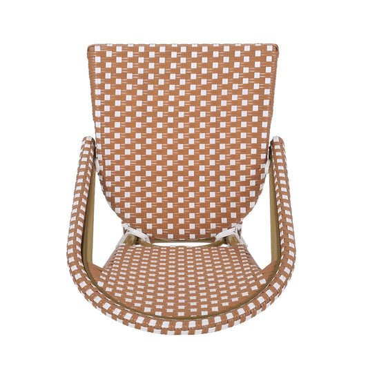 Wicker bar stools with aluminum frame in brown and white woven pattern set of 2 on Tampa Home & Garden Store
