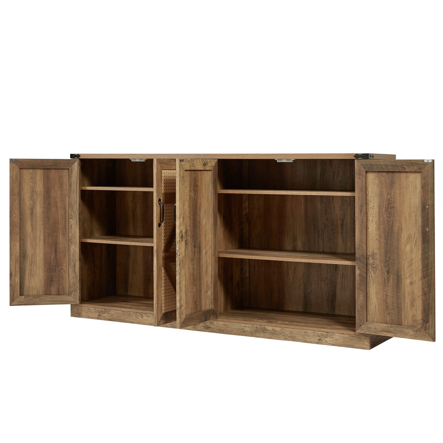 65 Inch Rustic Oak Faux Rattan Sideboard