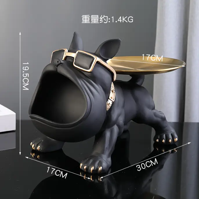Creative Wealth Dog Ornament Key Tray Plate black bulldog with gold dish back on Tampa Home & Garden Store