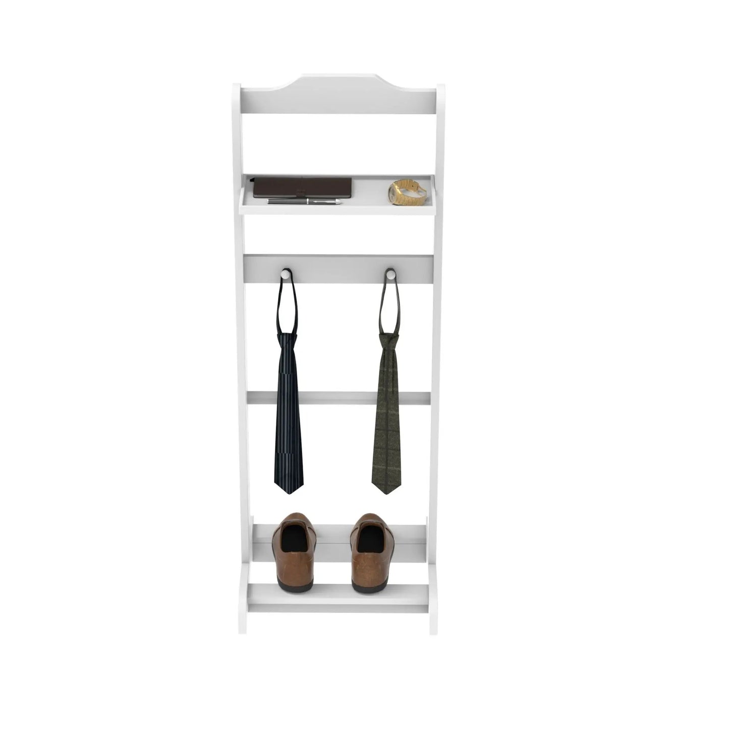 Accent Portable Garment Rack with Organizer, white wood frame with shelf and hooks on Tampa Home & Garden Store