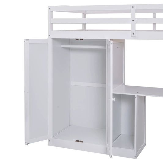 Twin white pine loft bed with built-in wardrobe beneath and storage VIP Digital Presence on Tampa Home & Garden Store