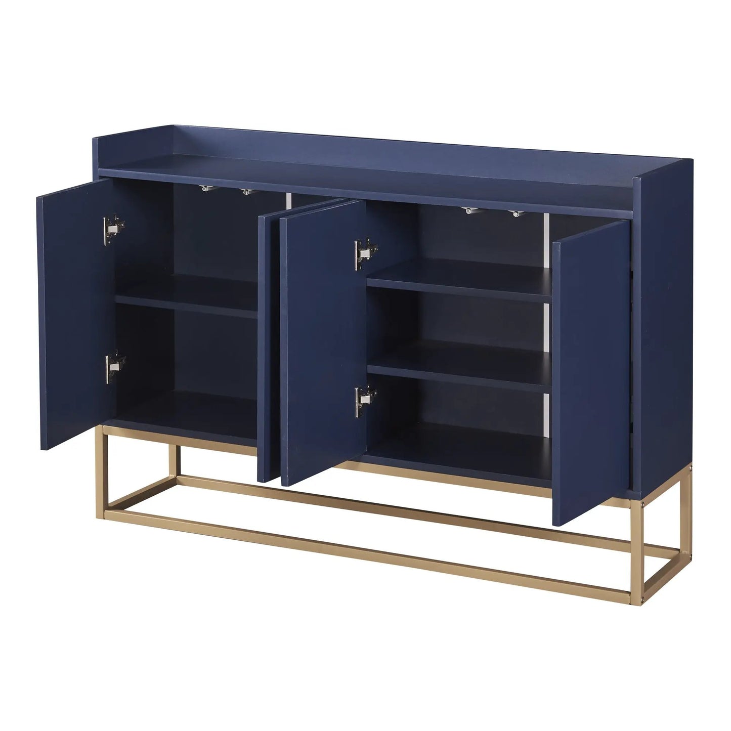Trexm modern navy sideboard with large storage, gold metal base and multiple cabinets on Tampa Home & Garden Store