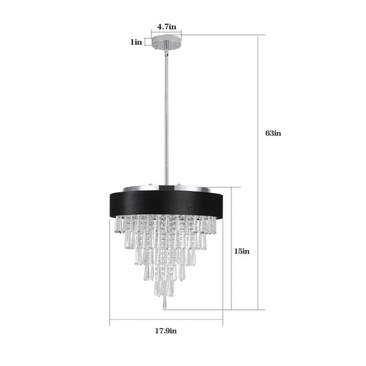Modern crystal chandelier pendant by VIP Digital Presence with chrome rod and black shade on Tampa Home & Garden Store