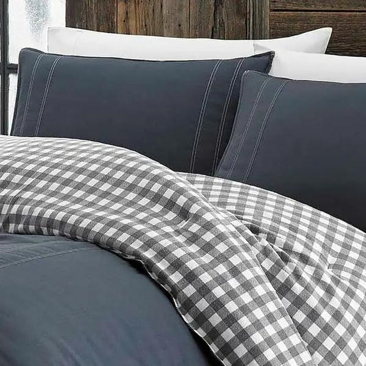 King size cotton plaid comforter set gray white with reverse plaid by HomePacific on Tampa Home & Garden Store