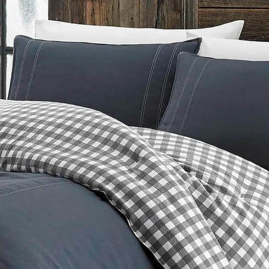 Full Queen cotton plaid comforter set gray white with dark gray pillow shams on Tampa Home & Garden Store