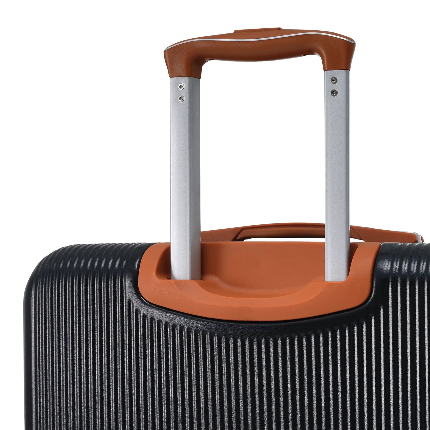 Hardshell luggage with brown top handle and silver rails, black ribbed shell, spinner set on Tampa Home & Garden Store
