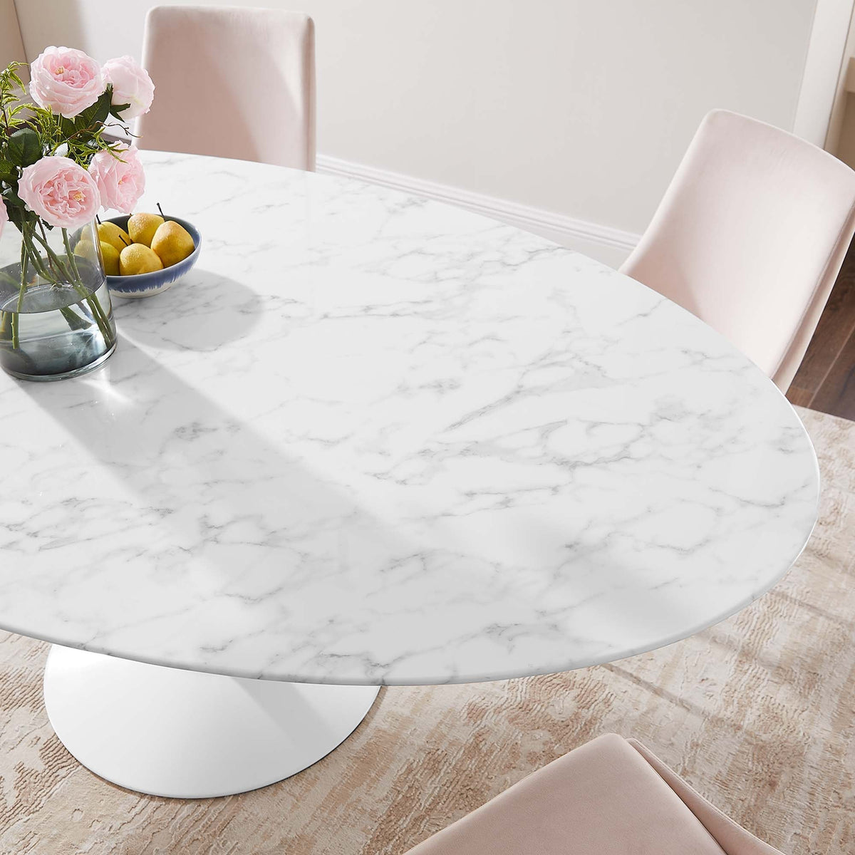 Lippa Oval Faux Marble Dining Table white faux marble top with pedestal base by Modway on Tampa Home & Garden Store