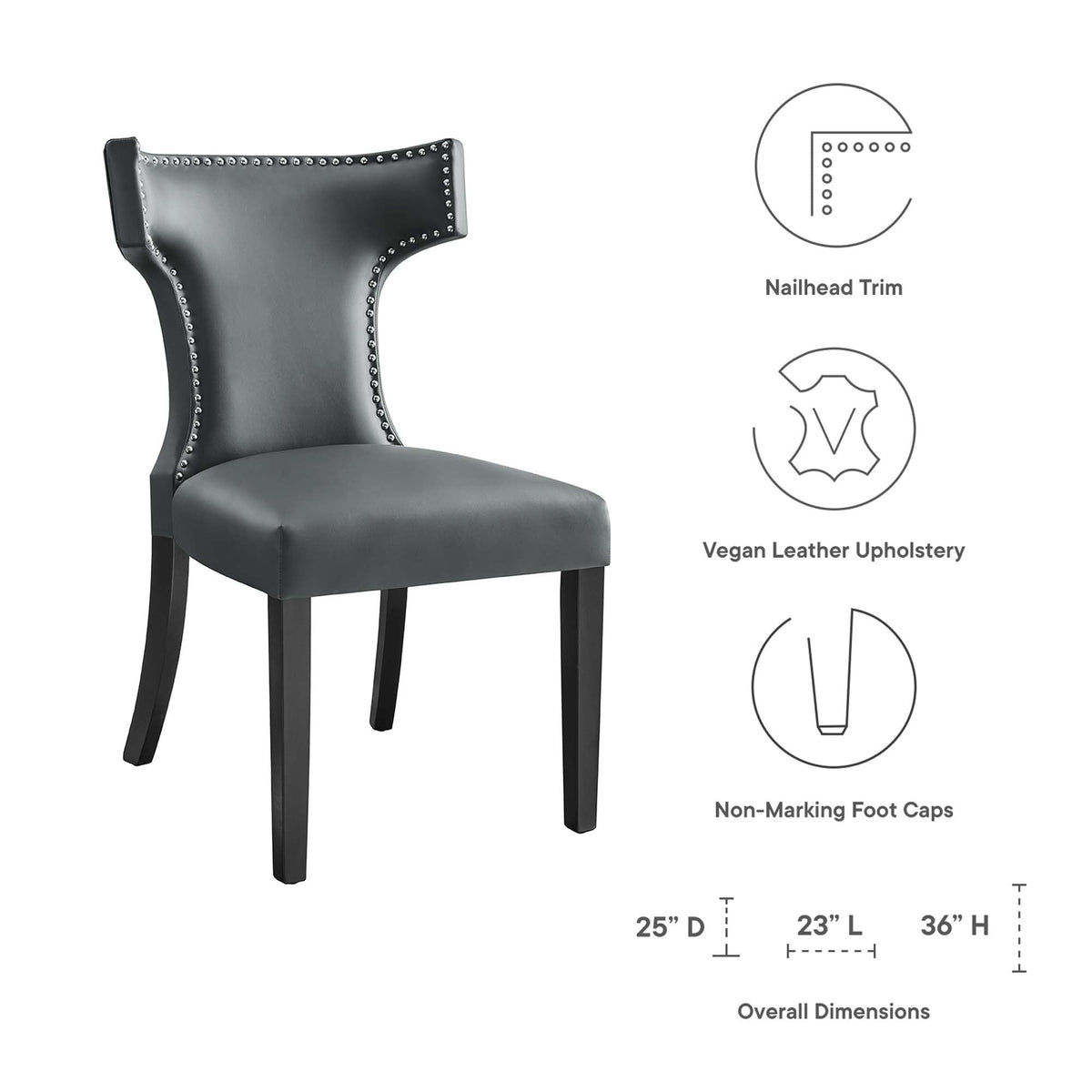 Curve vegan leather dining chair charcoal gray with nailhead trim by HouseOfZazla on Tampa Home & Garden Store