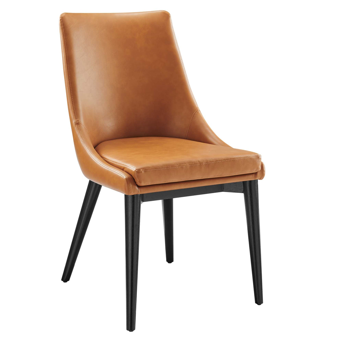 Viscount vegan leather dining chair by Modway in tan caramel upholstery with black legs on Tampa Home & Garden Store
