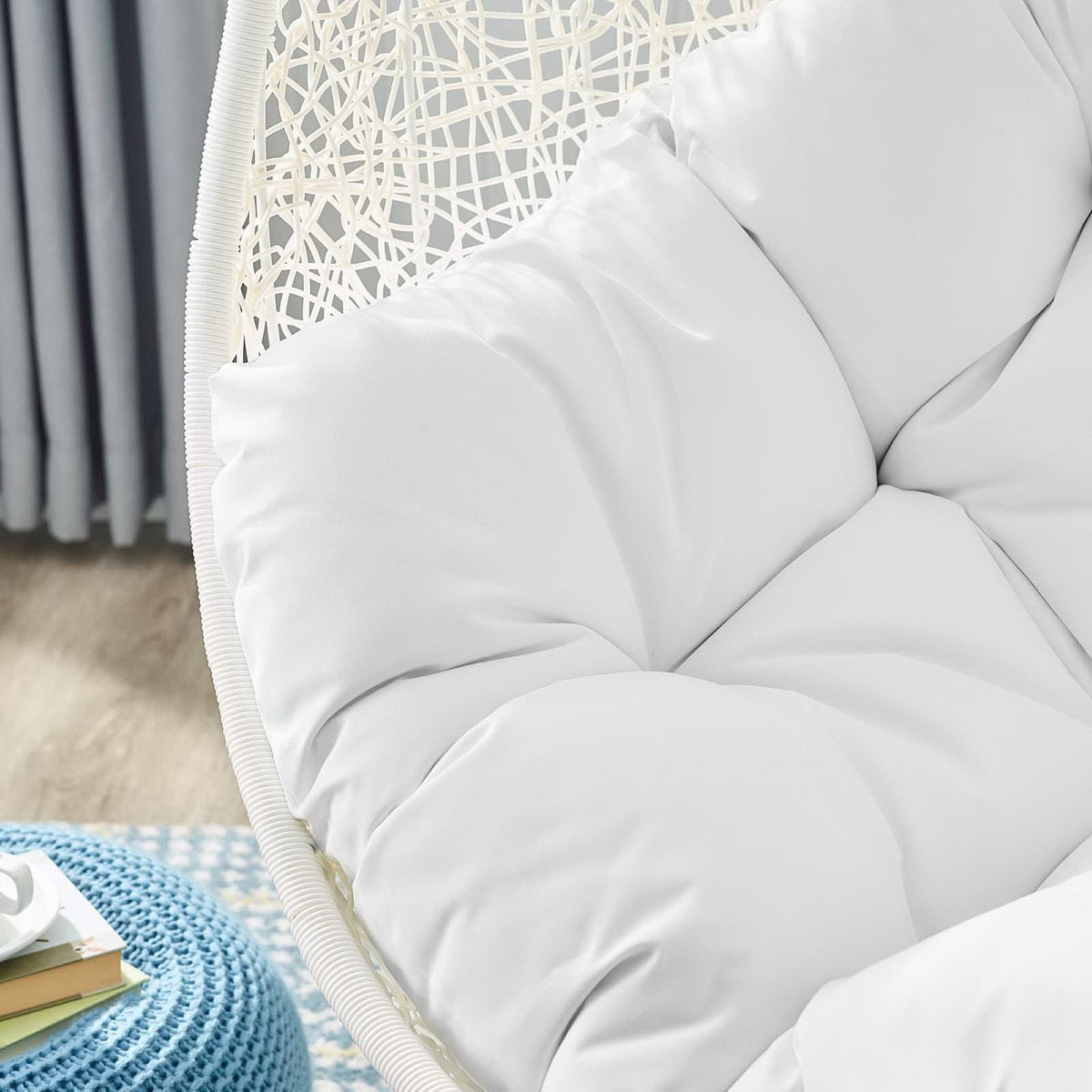 Hide Outdoor Patio Swing Chair With Stand white woven cushions on sturdy stand on Tampa Home & Garden Store