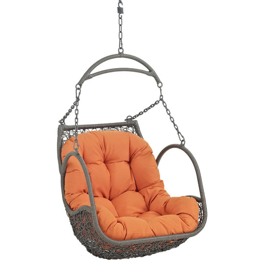 Arbor Outdoor Patio Swing Chair Without Stand by HouseOfZazla, orange cushioned wicker seat on Tampa Home & Garden Store