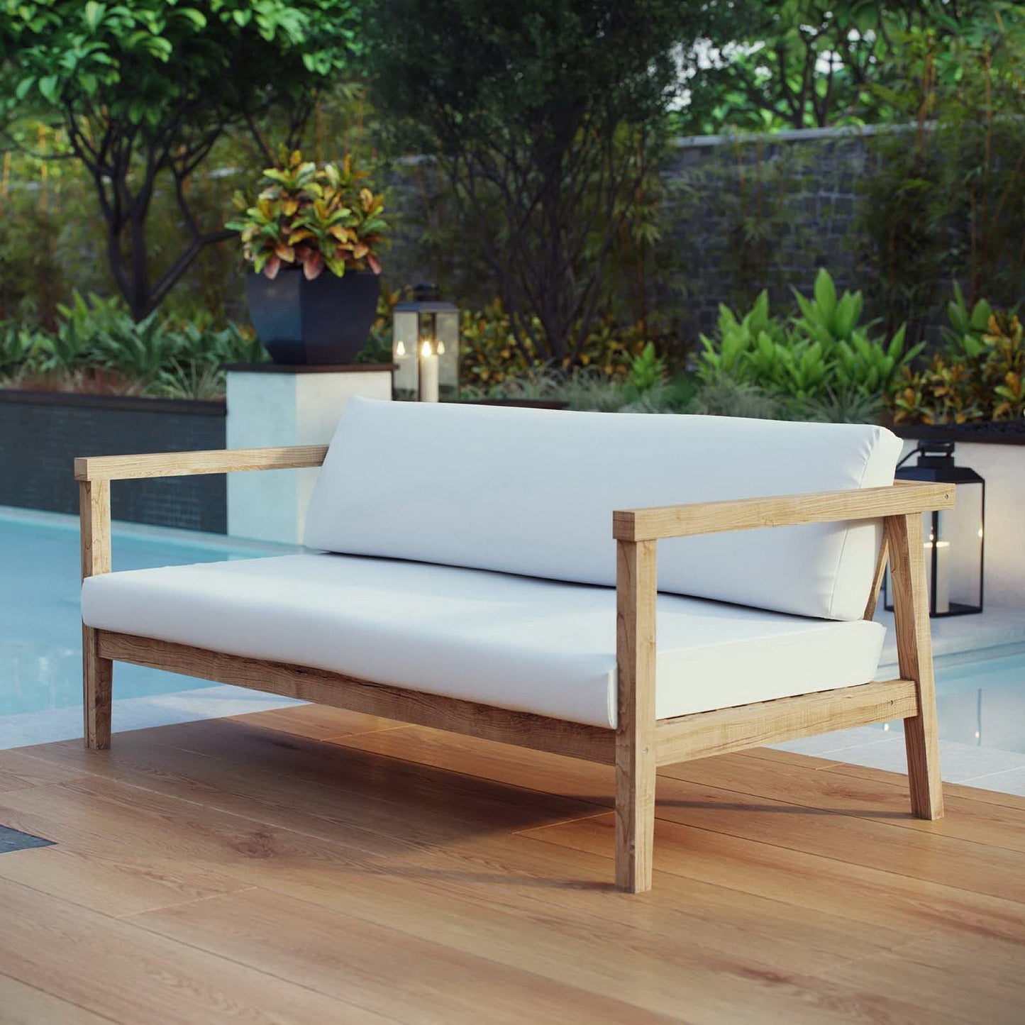 Bayport Modern Outdoor Teak Patio Sofa Set