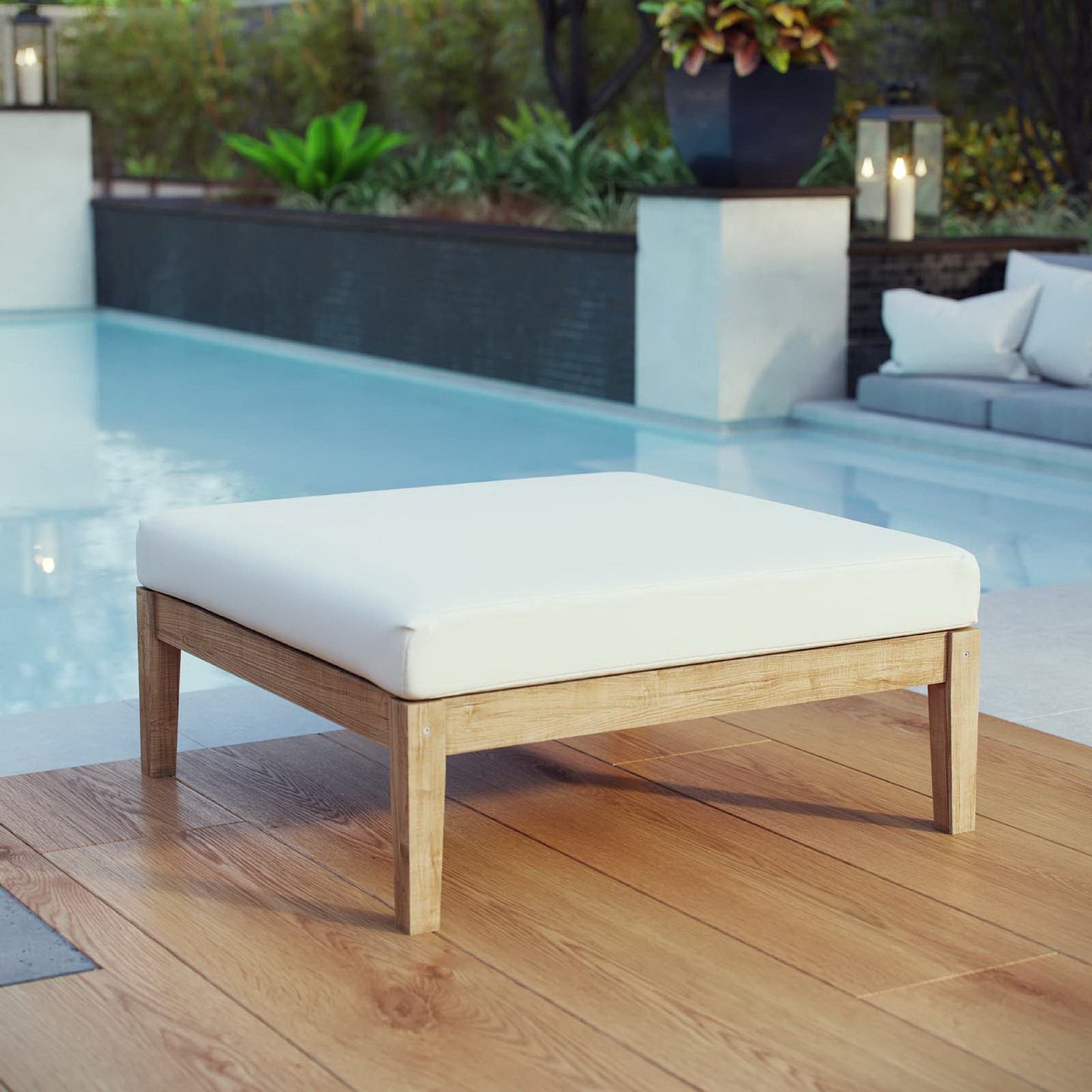 Modway Bayport Outdoor Patio Teak Ottoman