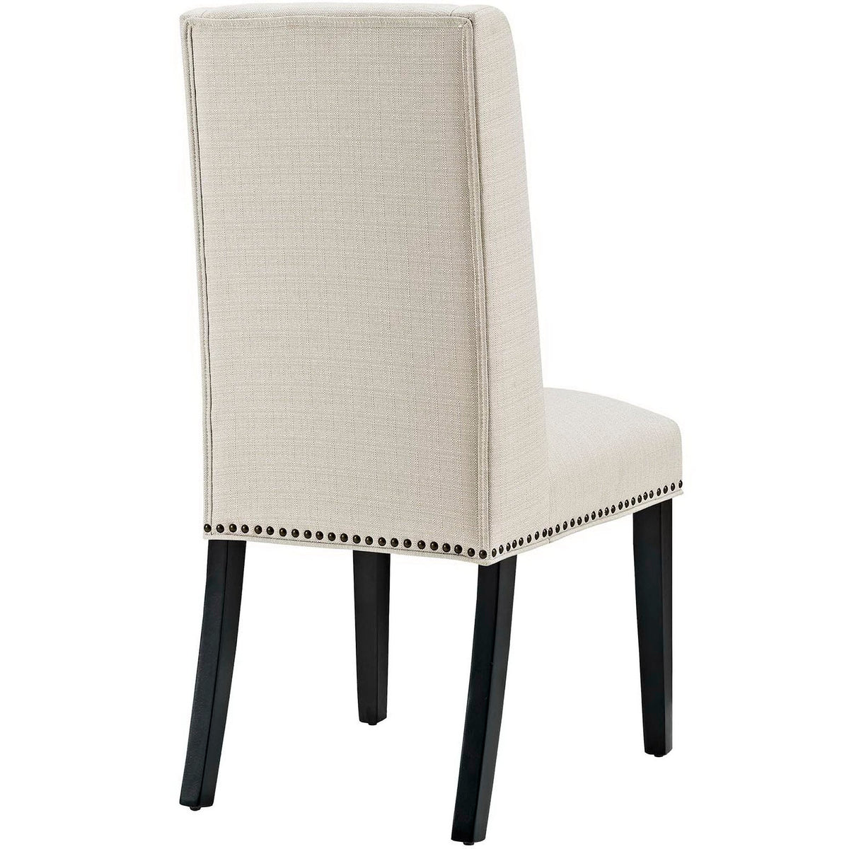 Baron Fabric Dining Chair Set of 2 beige linen upholstery with nailhead trim and black legs on Tampa Home & Garden Store