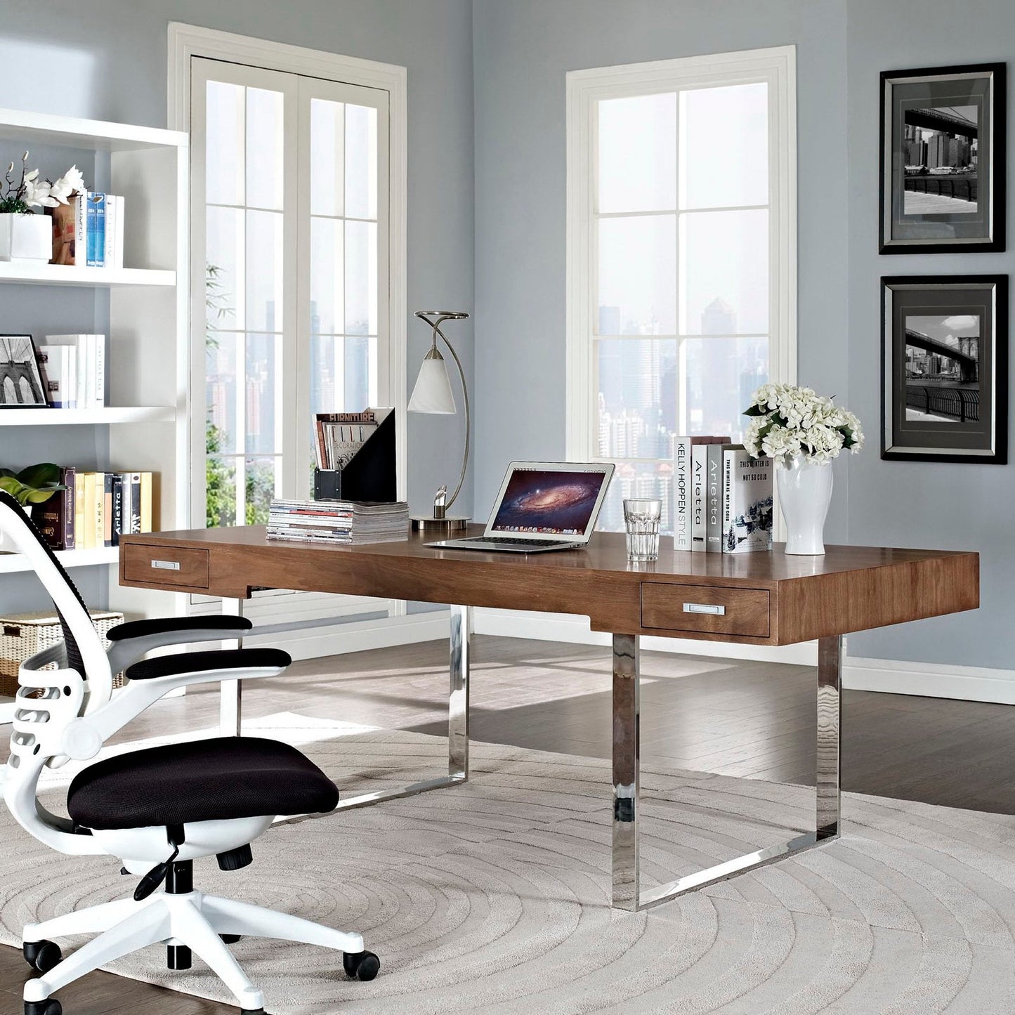 Modway Tinker Desk and Walnut Steel Home Office