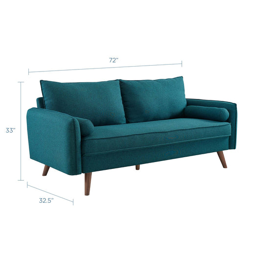 Revive Upholstered Fabric Sofa teal with wooden legs, 72-inch wide Modway on Tampa Home & Garden Store