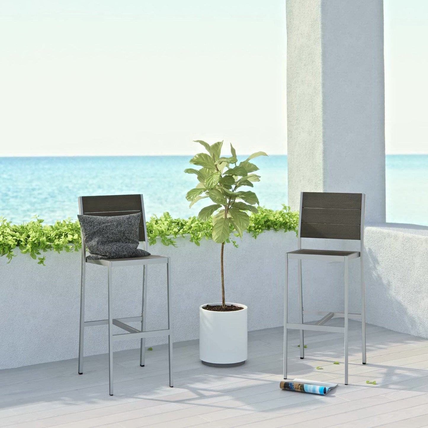 Shore Patio Aluminum Armless Bar Stools Set of 2