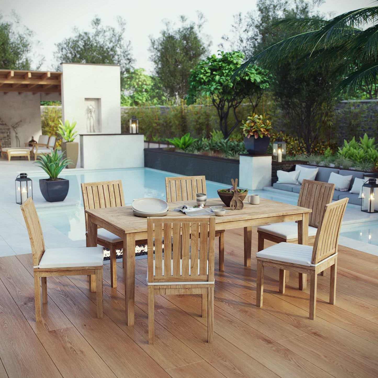 Modway 7 Piece Teak Outdoor Patio Dining Set