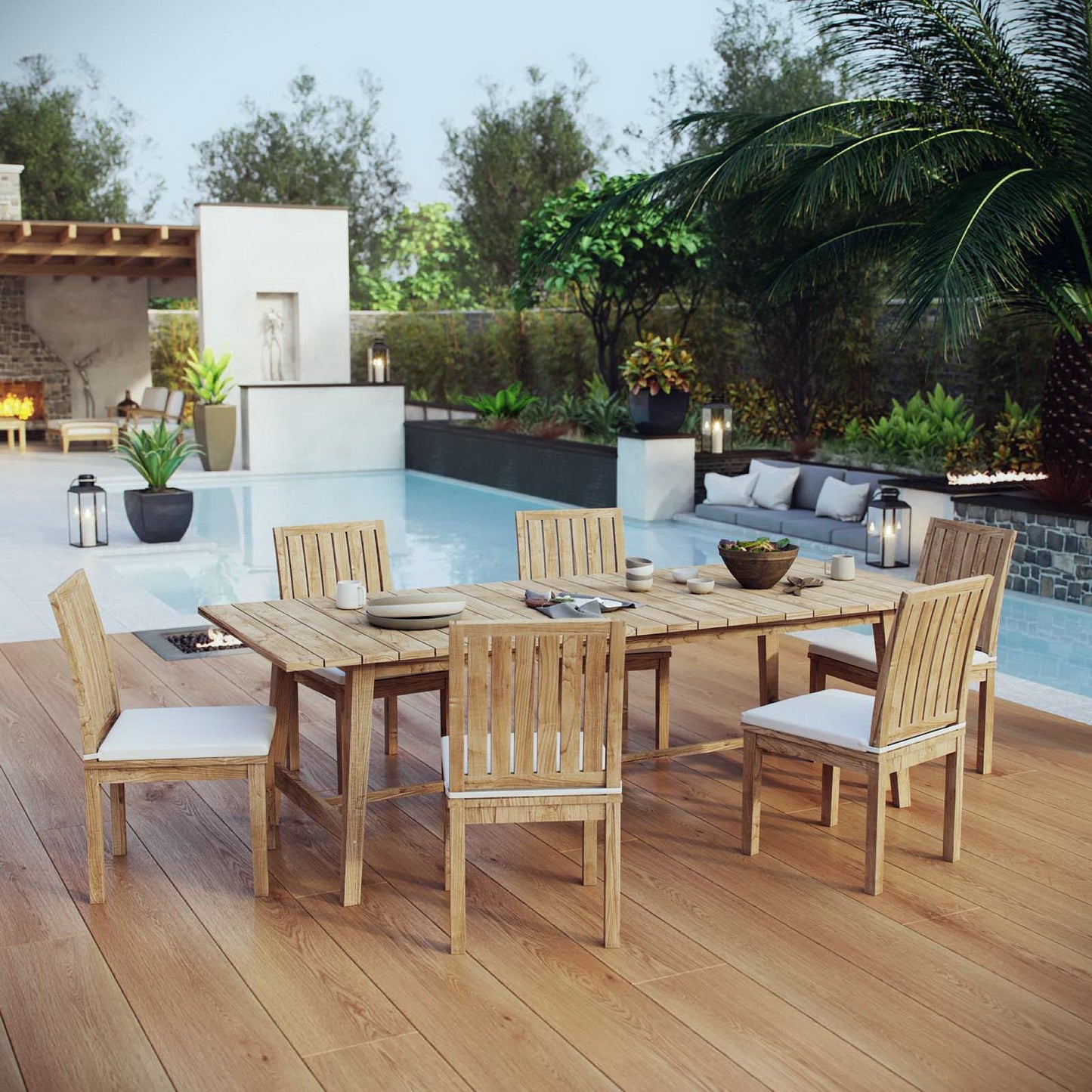 Marina 7 Piece Outdoor Teak Dining Set and Chairs