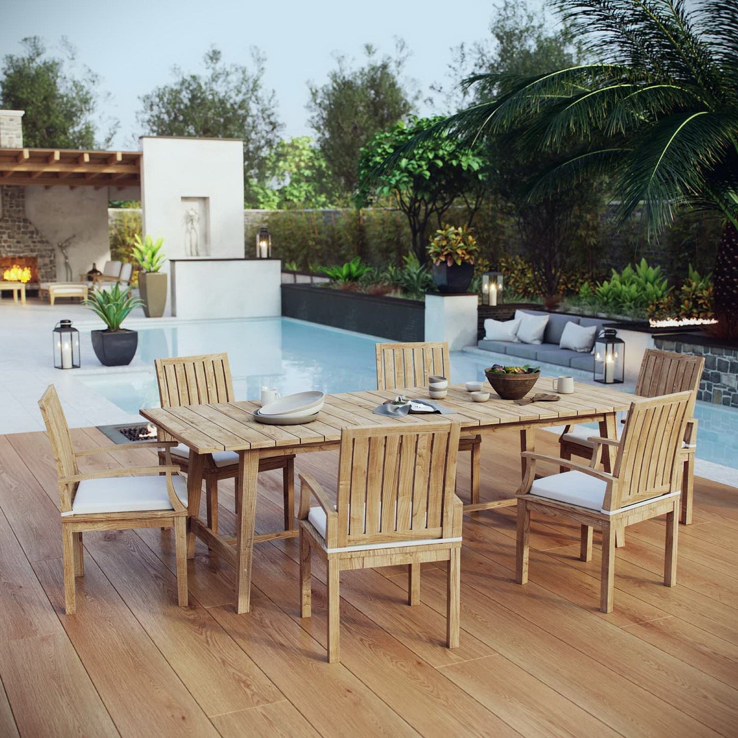 Modway Marina 7 Piece Outdoor Teak Dining Set