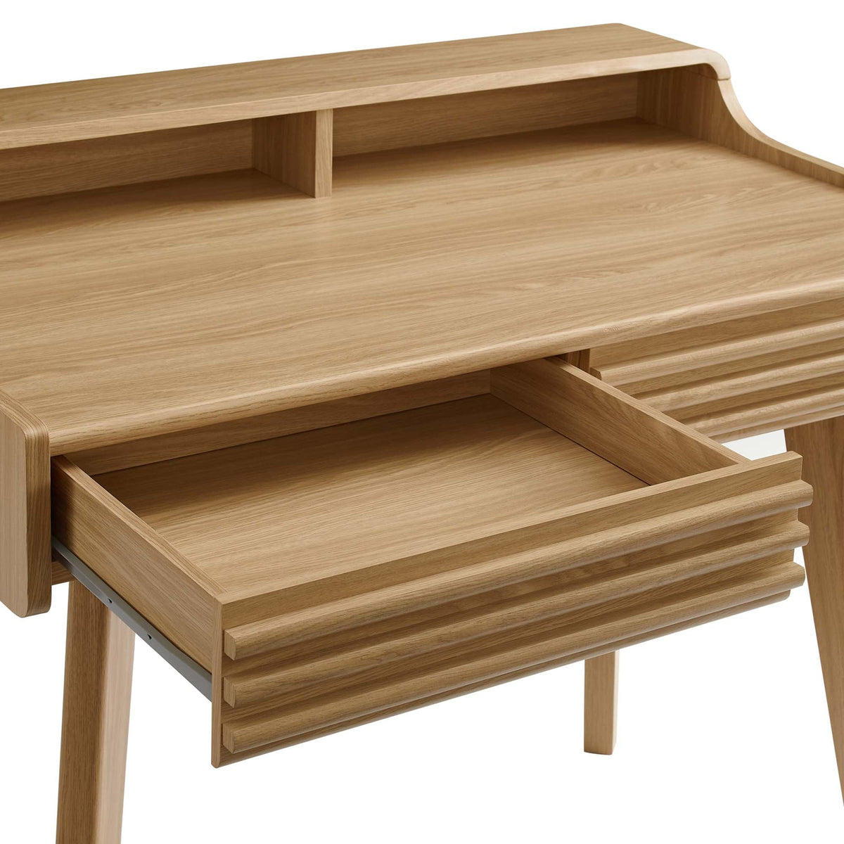 Modway Render Writing Desk in light oak with open cubby and drawers on Tampa Home & Garden Store