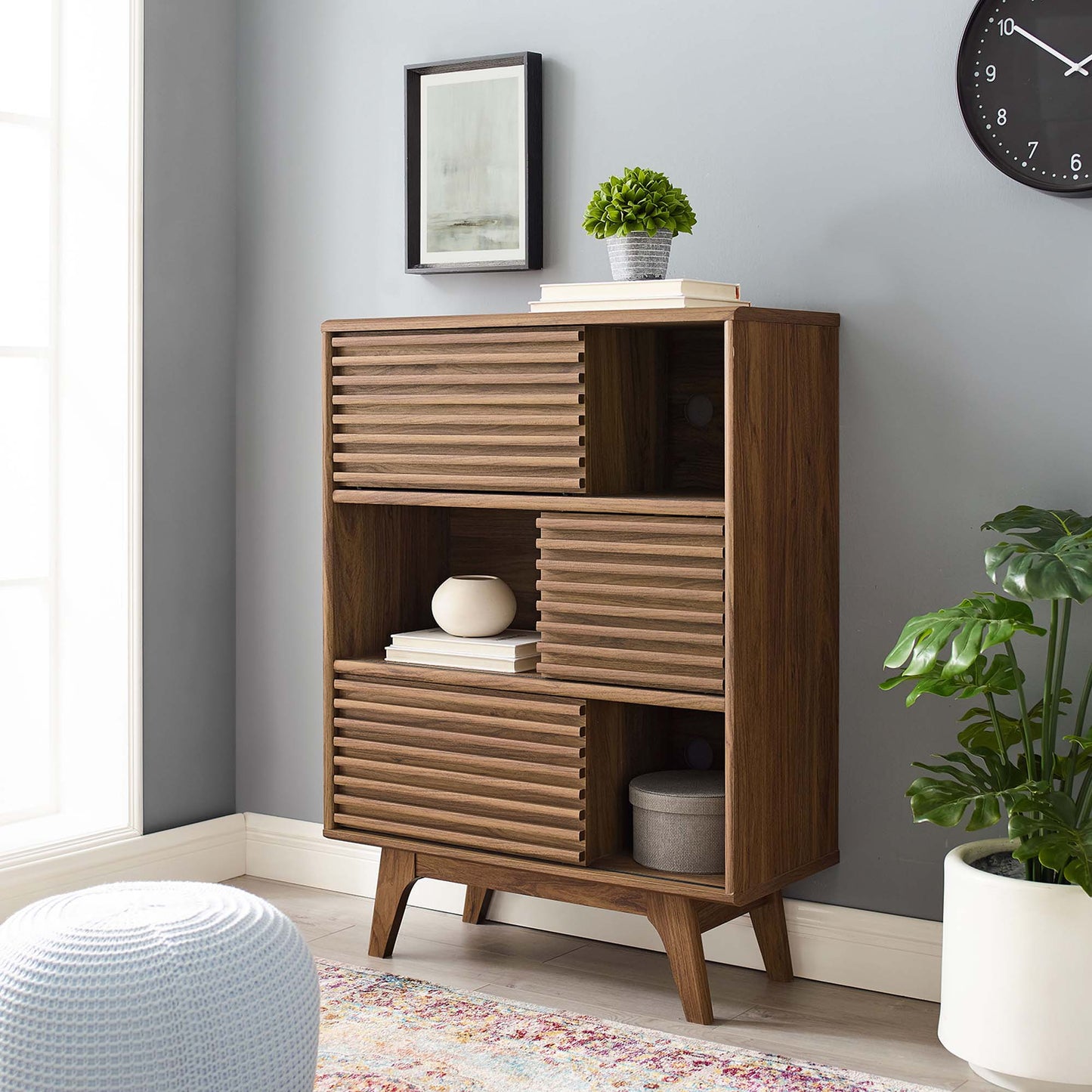 Modway Render Three-Tier Walnut and Storage Stand