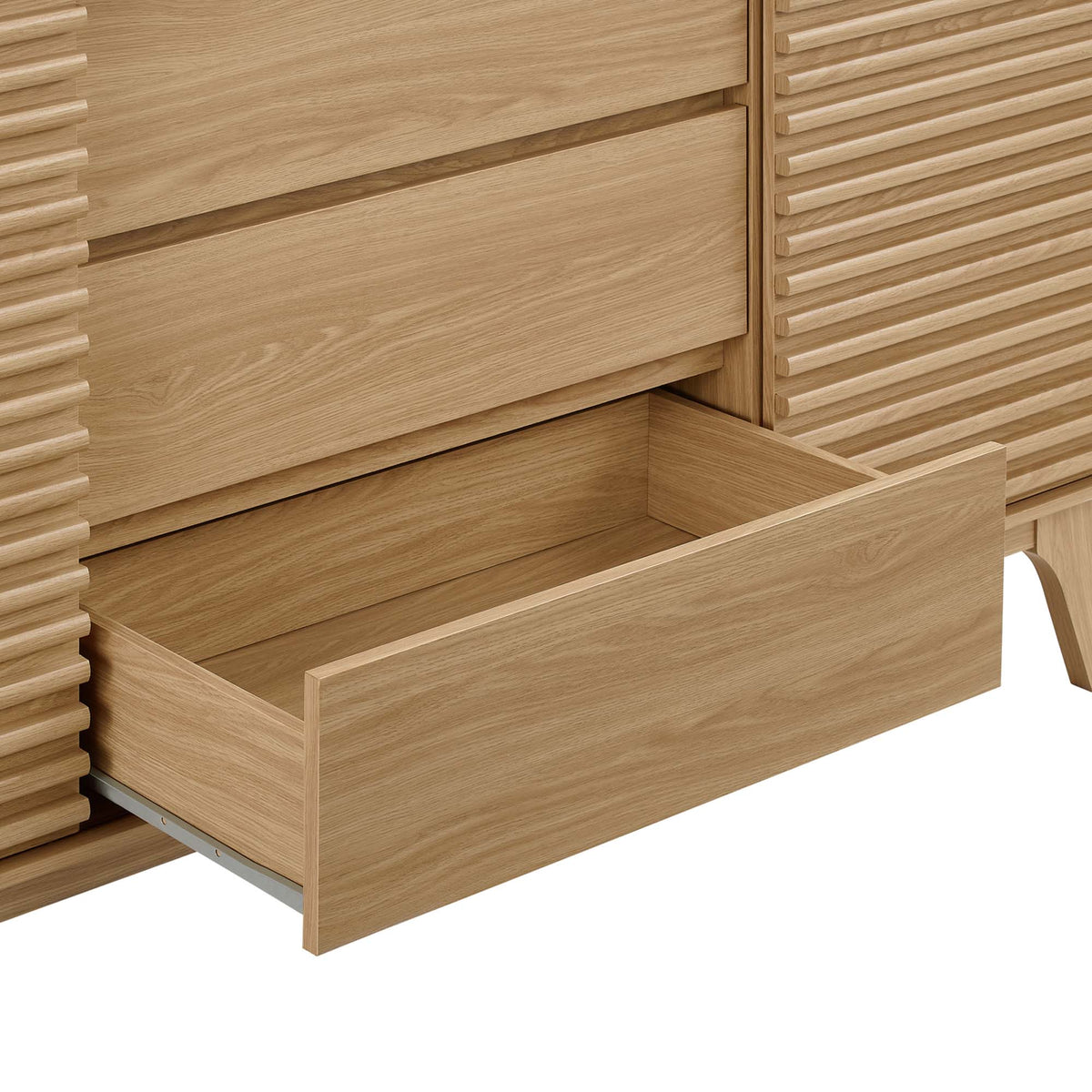 63in wooden sideboard buffet with drawers and slatted panels in oak finish on Tampa Home & Garden Store