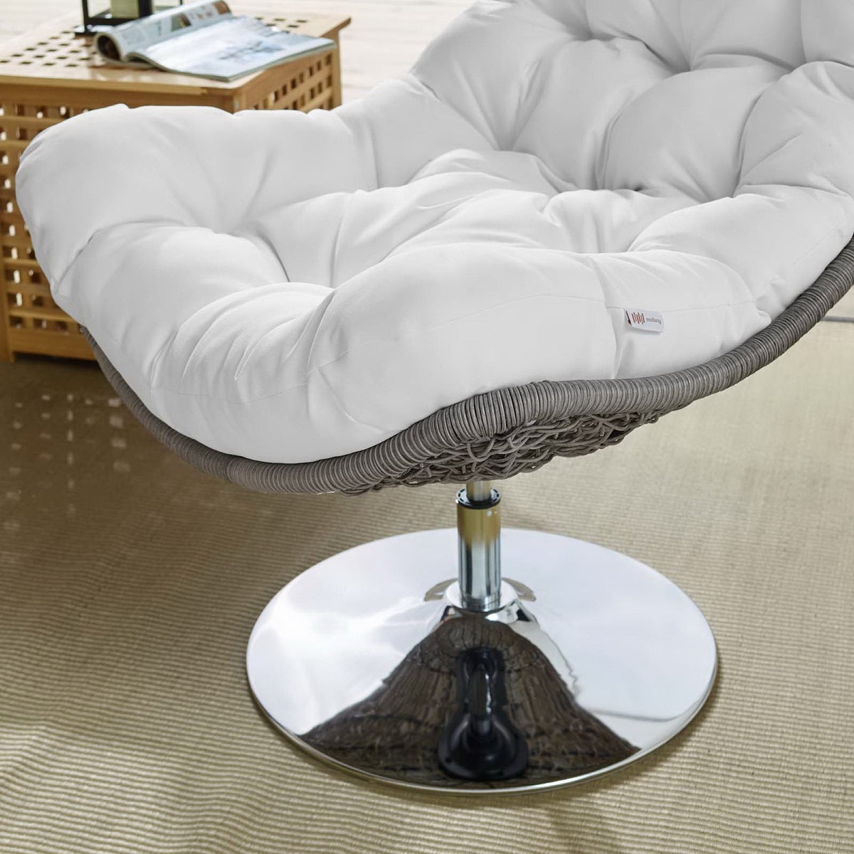 Brighton Wicker Rattan Outdoor Patio Swivel Lounge Chair by Modway, gray wicker, white cushion on Tampa Home & Garden Store