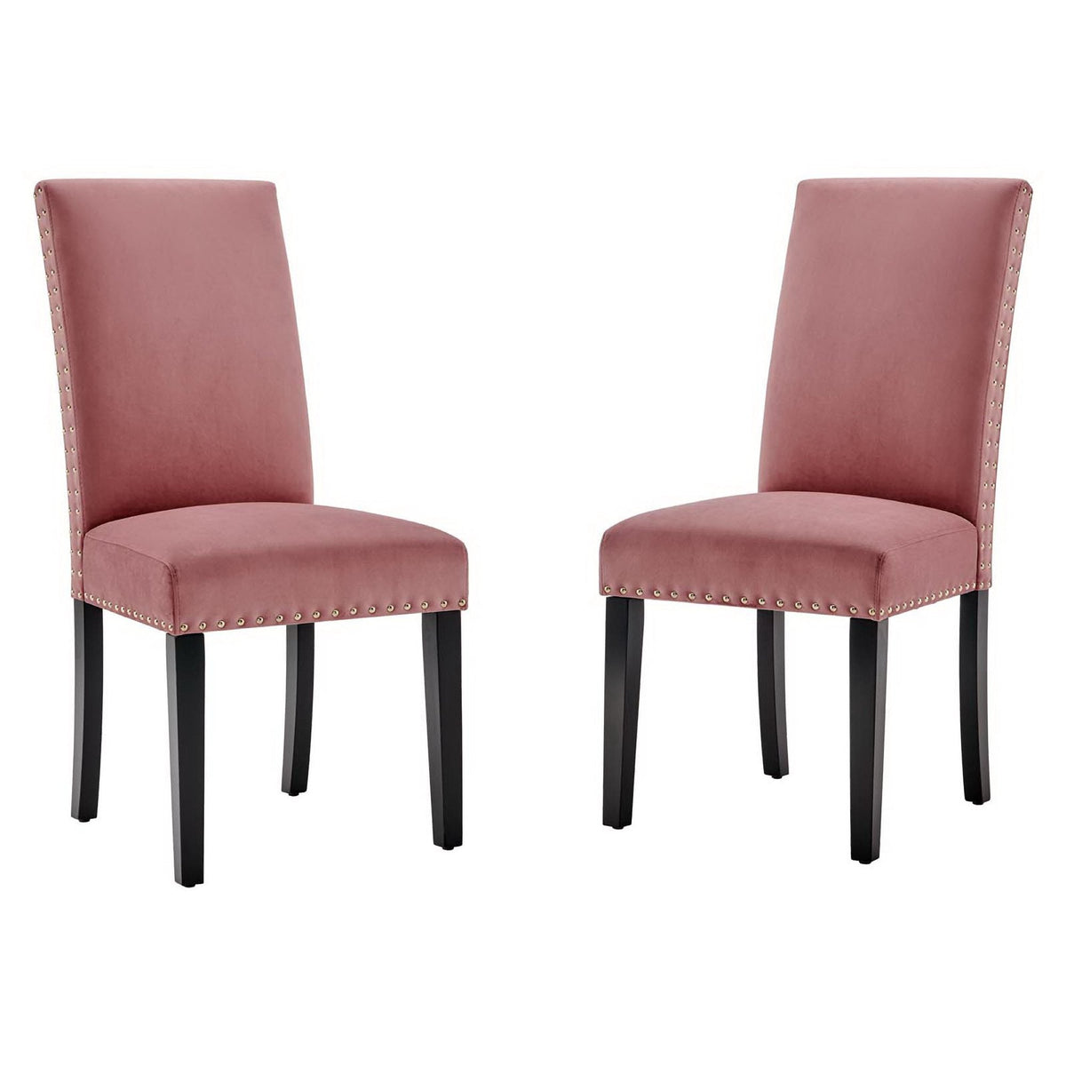 Parcel Velvet Dining Side Chairs set of 2 in pink velvet with nailhead trim and black legs on Tampa Home & Garden Store