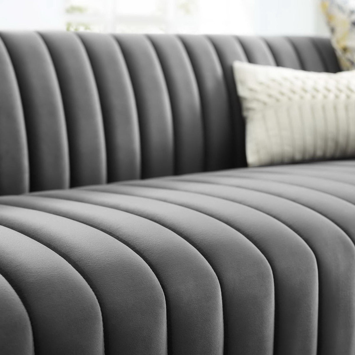 the Conjure Channel Tufted Velvet Sofa by Modway