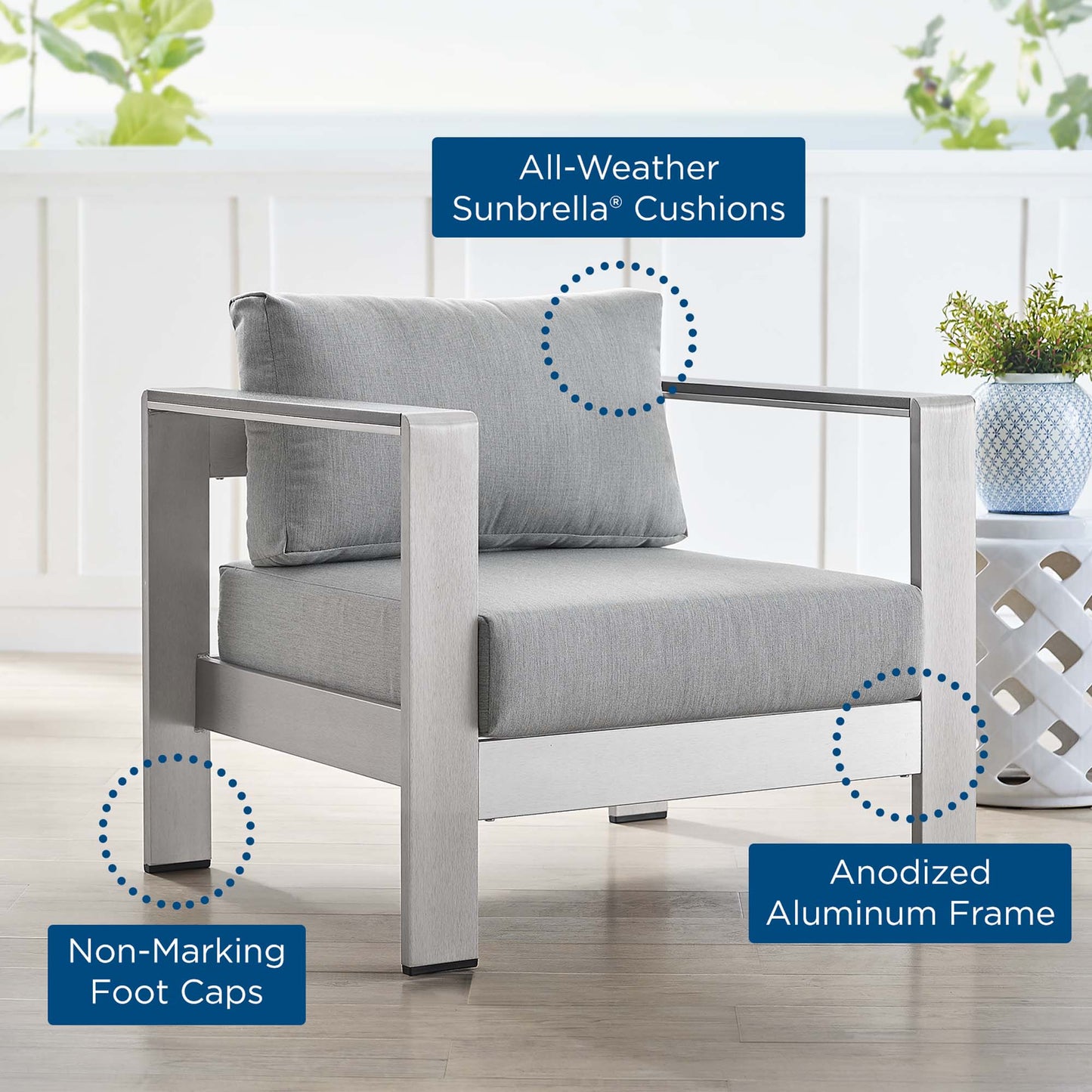 Shore Aluminum and Sunbrella Patio Armchair