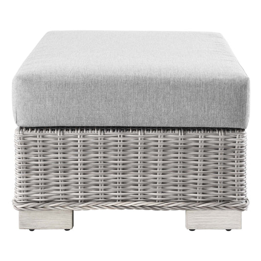 Conway outdoor wicker rattan ottoman with gray cushion, woven base by HouseOfZazla on Tampa Home & Garden Store