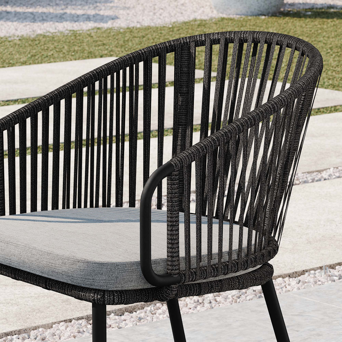Harbor Outdoor Patio Armchair with charcoal black woven rope and black metal frame on Tampa Home & Garden Store