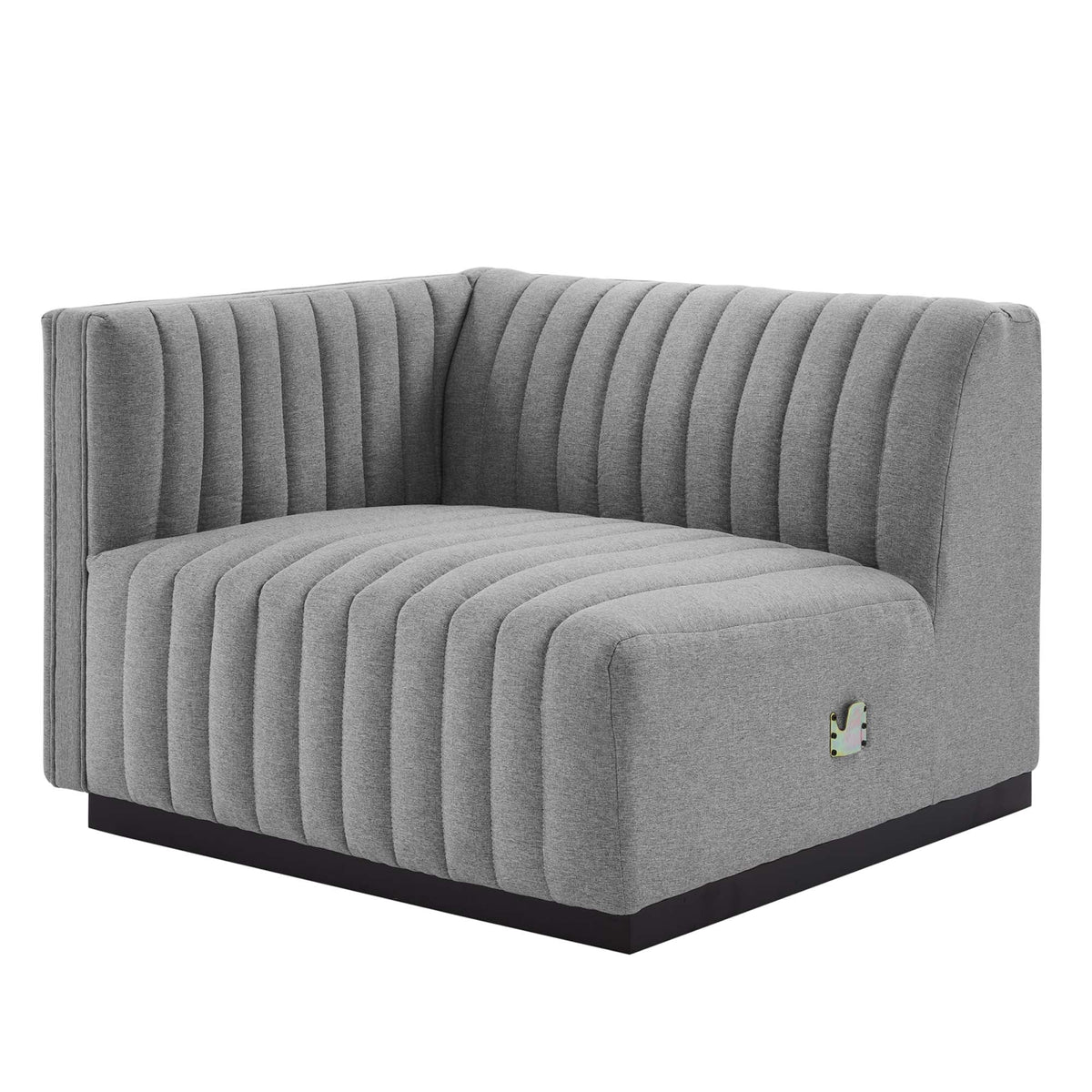 Conjure Channel Tufted Left-Arm Chair in gray fabric with vertical tufting and black base on Tampa Home & Garden Store