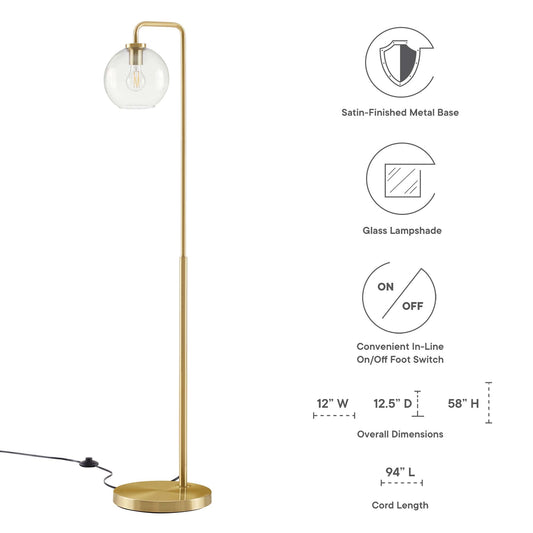 Silo Glass Globe floor lamp with gold satin metal base and clear glass shade on Tampa Home & Garden Store
