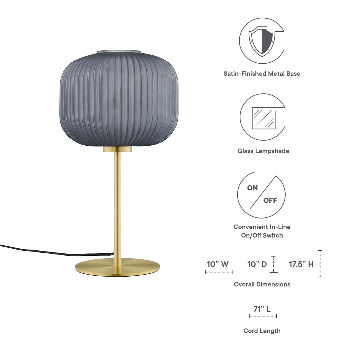 Reprise glass sphere table lamp with blue-gray ribbed glass shade and satin-brass base on Tampa Home & Garden Store