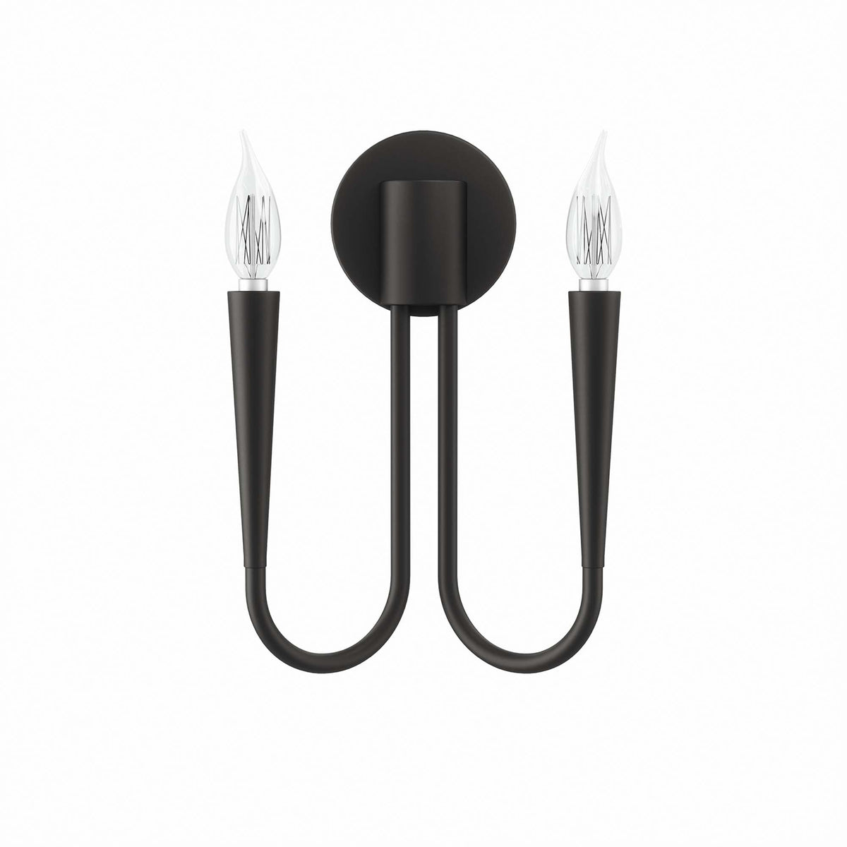 Penrose 2-Light Wall Sconce black metal with backplate and two clear filament bulbs on Tampa Home & Garden Store
