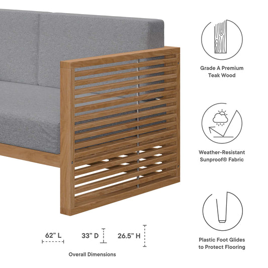 Carlsbad 3-Piece Teak Wood Outdoor Patio Set with gray fabric sofa and teak screen by Modway on Tampa Home & Garden Store