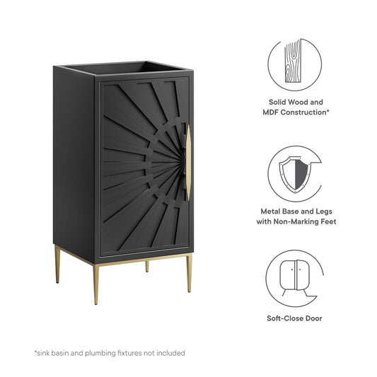Awaken bathroom vanity cabinet by Modway, black MDF with sunburst front and gold legs on Tampa Home & Garden Store